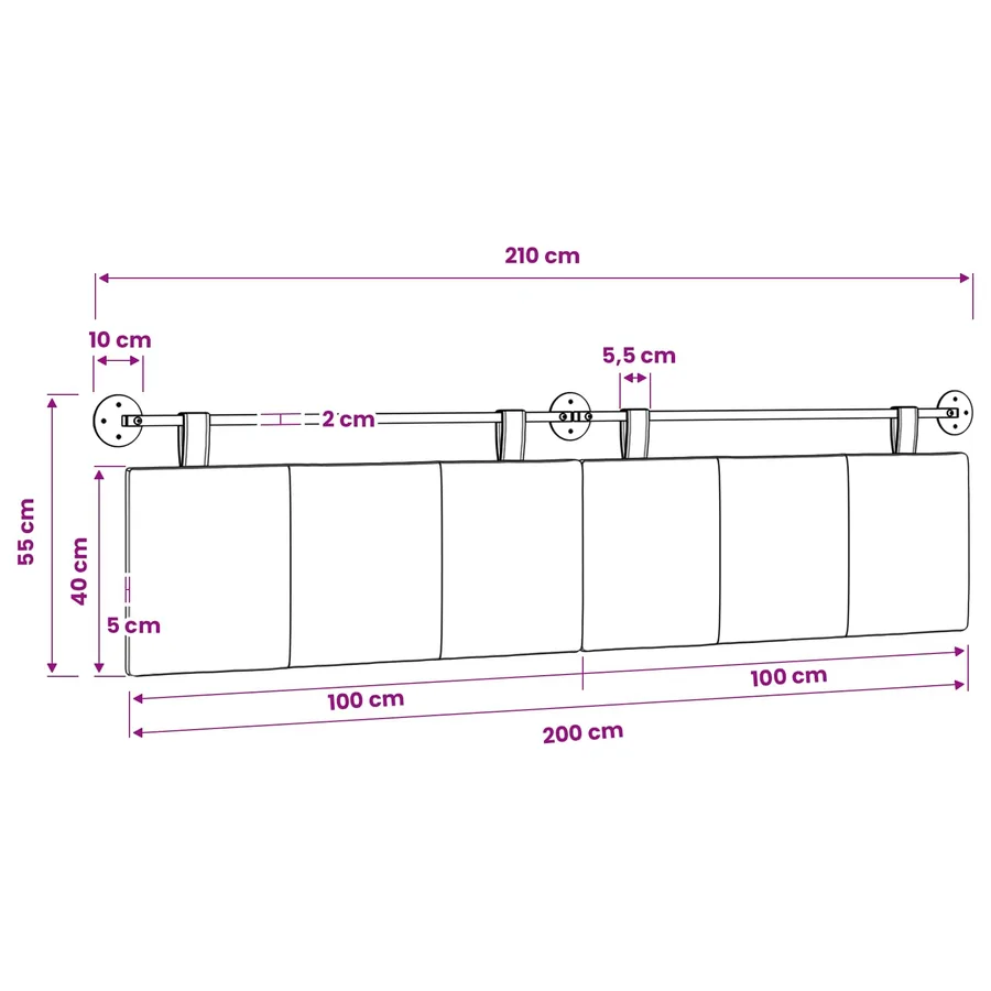 Tête de lit suspendue Blanc Tissu - 11