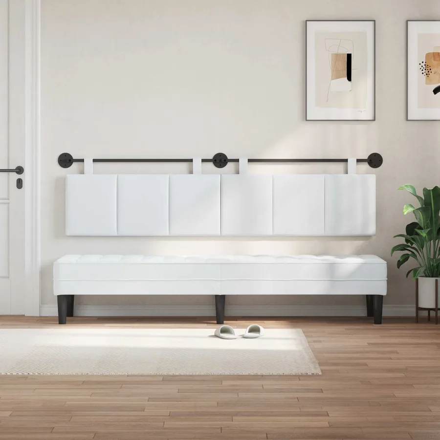 Tête de lit suspendue Blanc Tissu - 3