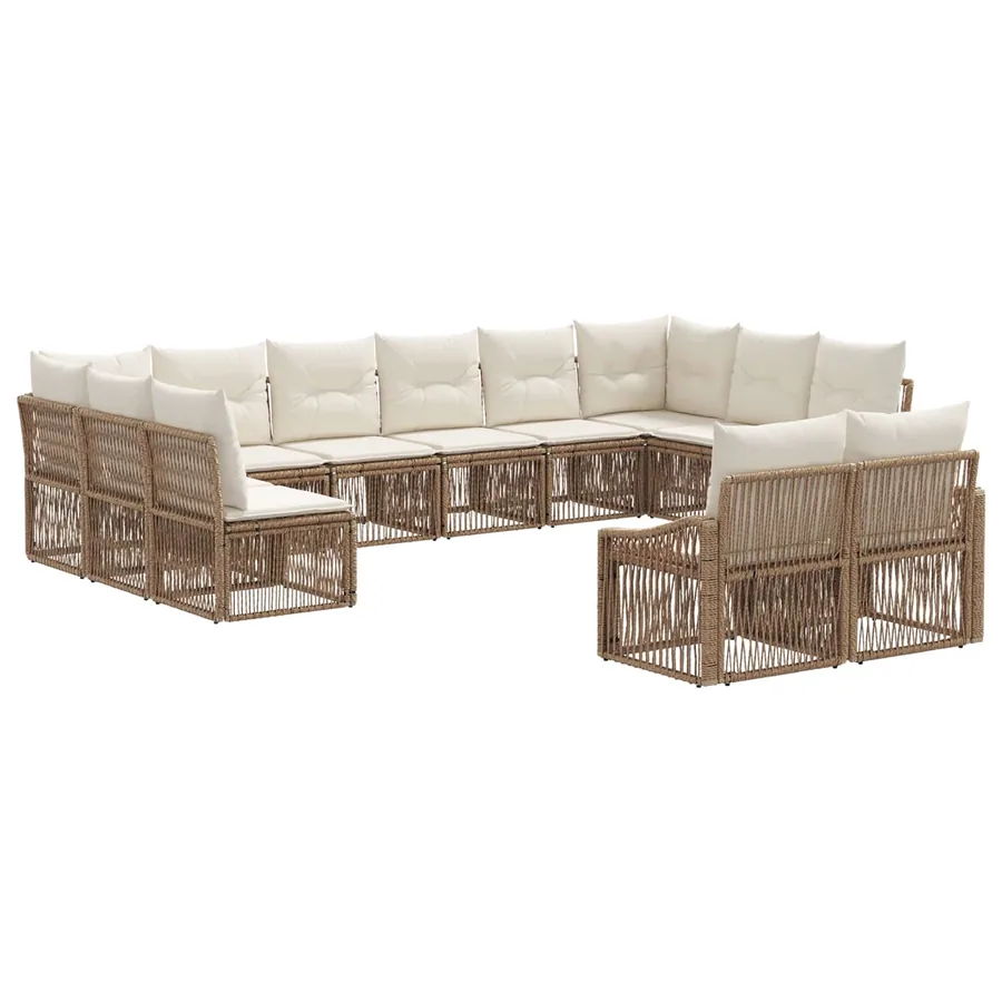 Ensemble de canapé de jardin 12 pcs Beige polyrotin