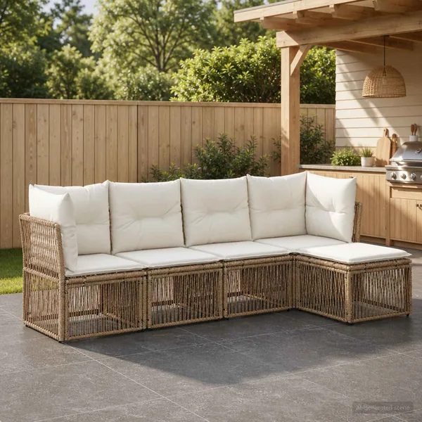 Ensemble de canapé de jardin 5 pcs Beige polyrotin