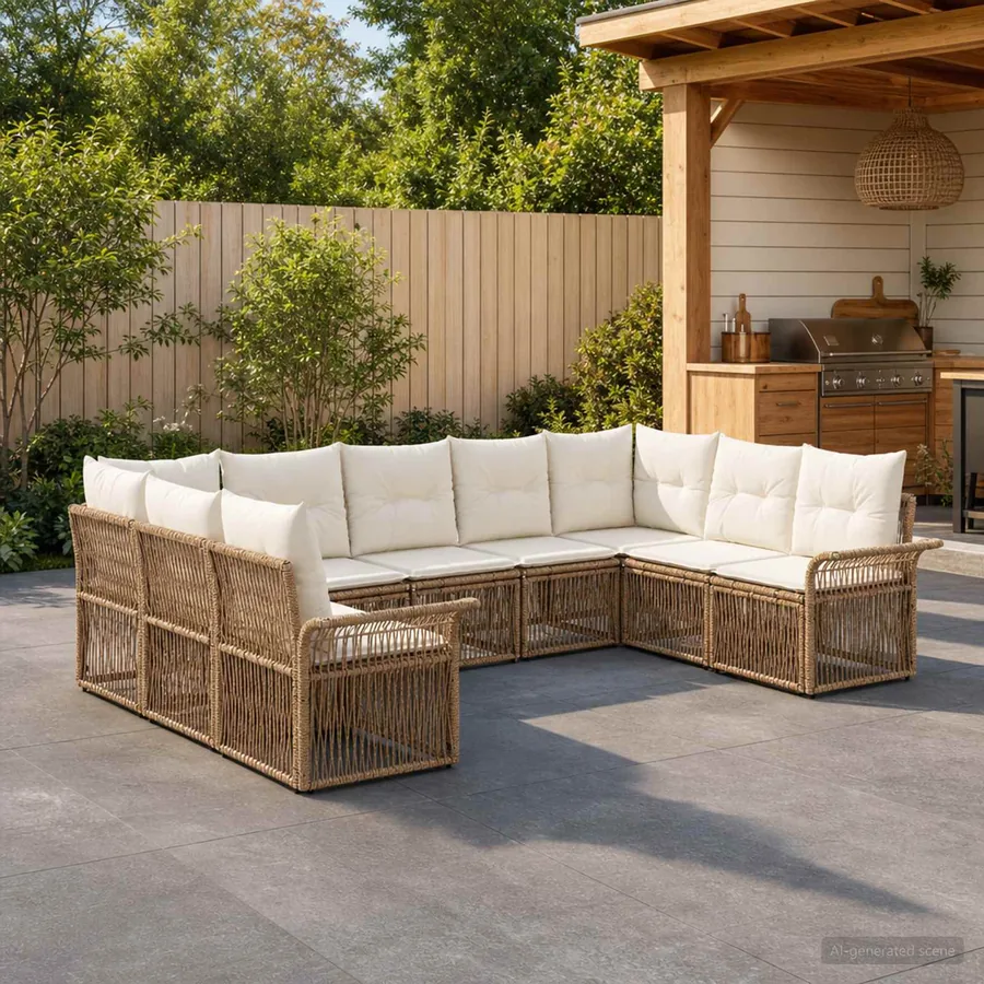 Ensemble de canapé de jardin 9 pcs Beige polyrotin