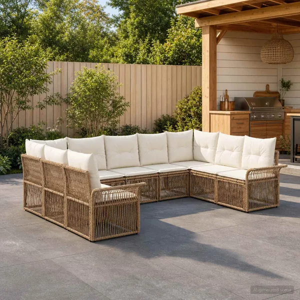 Ensemble de canapé de jardin 9 pcs Beige polyrotin
