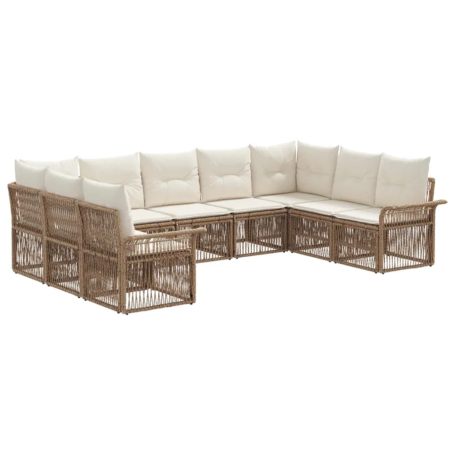 Ensemble de canapé de jardin 9 pcs Beige polyrotin - 2