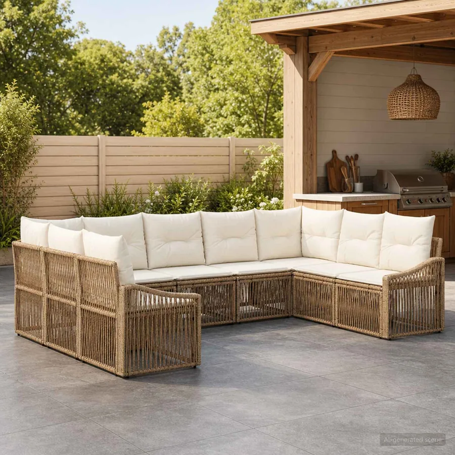 Ensemble de canapé de jardin 9 pcs Beige polyrotin
