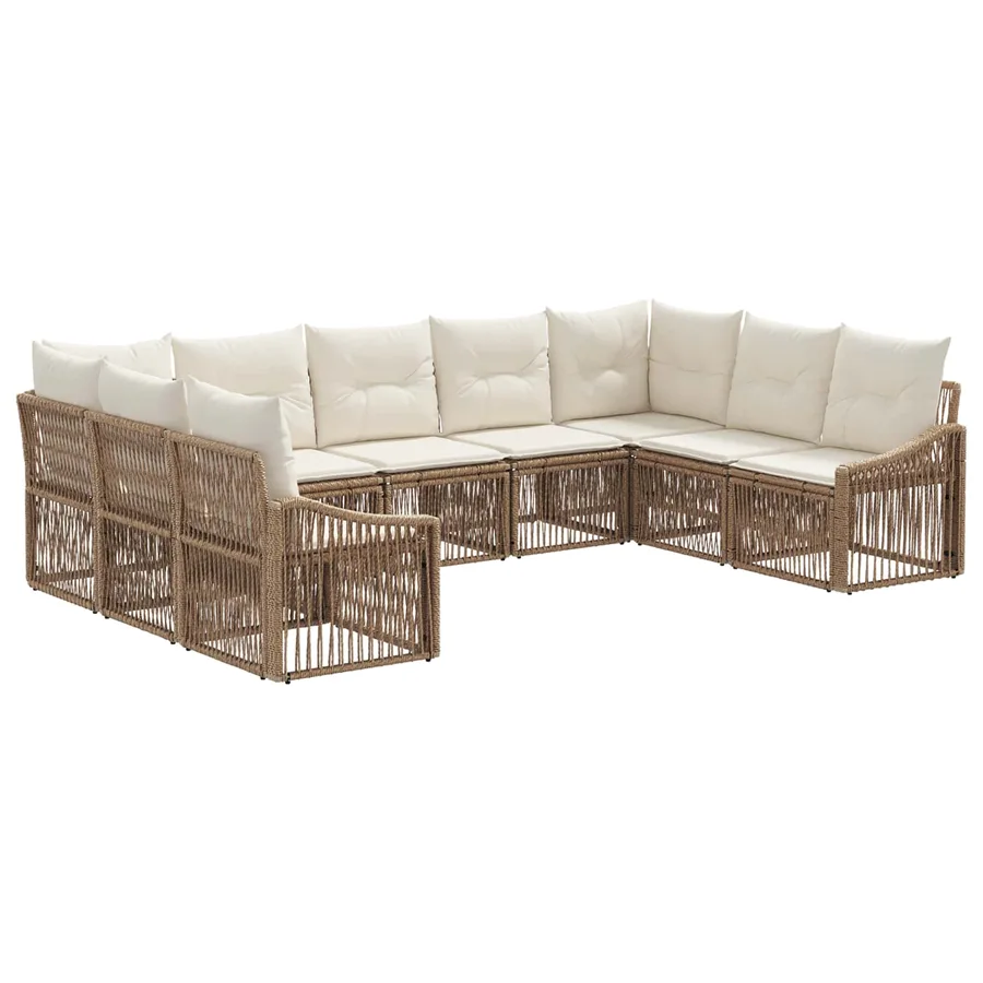 Ensemble de canapé de jardin 9 pcs Beige polyrotin - 2