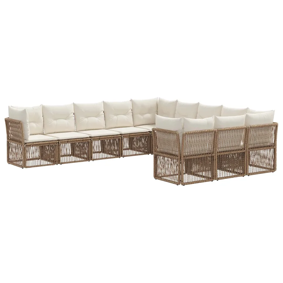 Ensemble de canapé de jardin 11 pcs Beige polyrotin