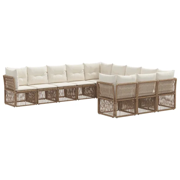 Ensemble de canapé de jardin 11 pcs Beige polyrotin