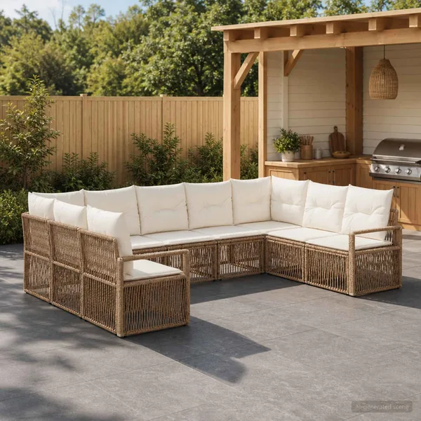 Ensemble de canapé de jardin 9 pcs Beige polyrotin