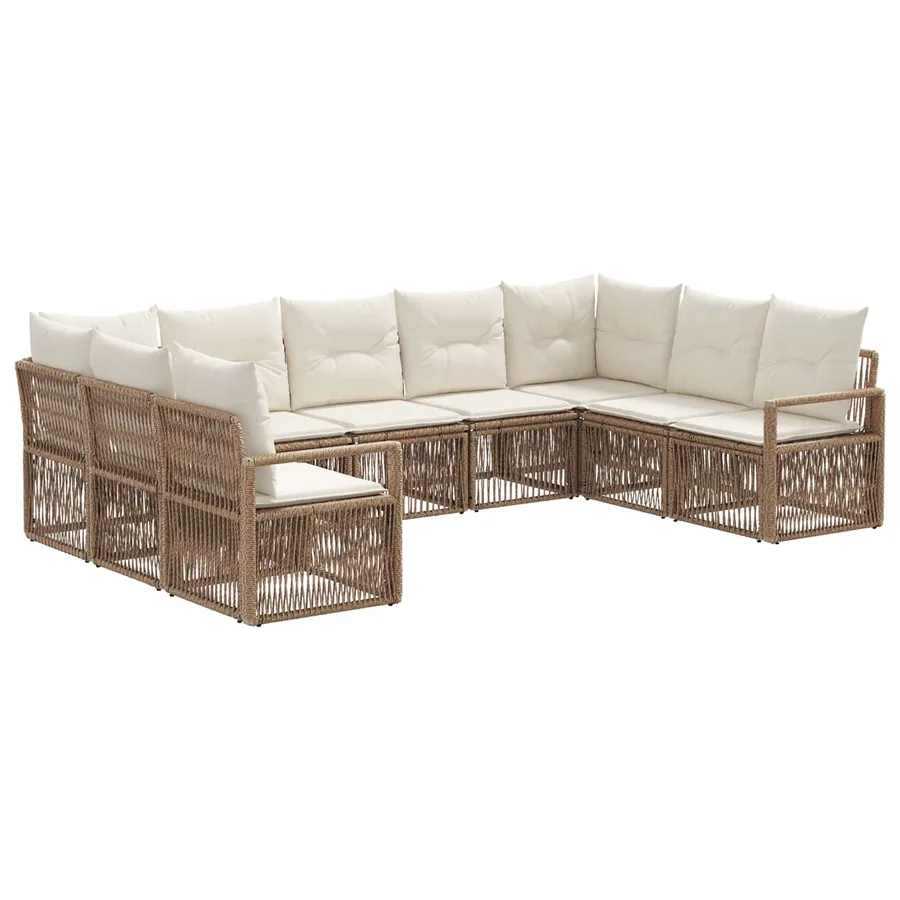 Ensemble de canapé de jardin 9 pcs Beige polyrotin - 2
