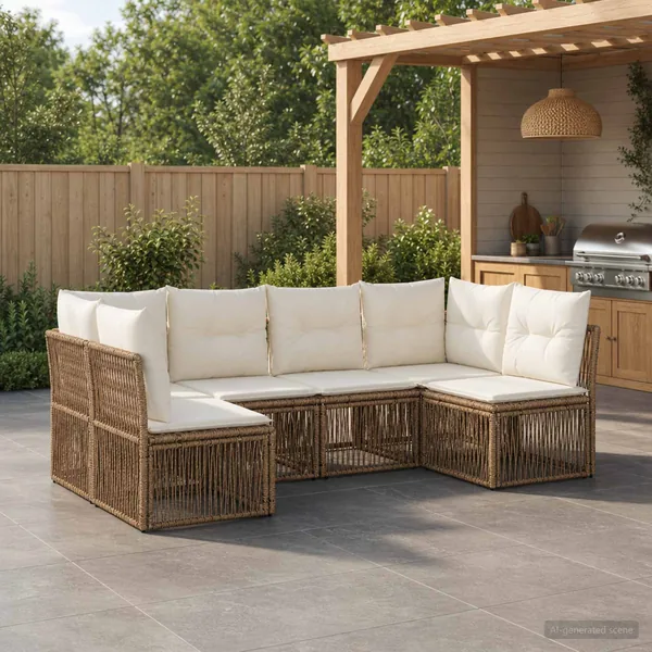 Ensemble de canapé de jardin 6 pcs Beige polyrotin
