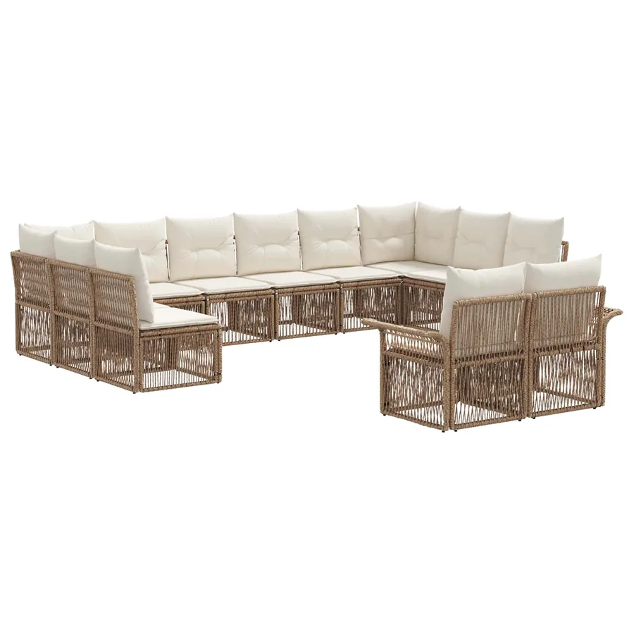 Ensemble de canapé de jardin 12 pcs Beige polyrotin