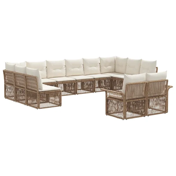 Ensemble de canapé de jardin 12 pcs Beige polyrotin