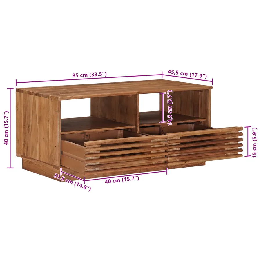 Table basse faite main Brun Teck 85 x 45,5 x 40 cm - 13
