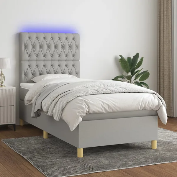 Sommier à lattes de lit et matelas et LED Gris clair 90x190cm