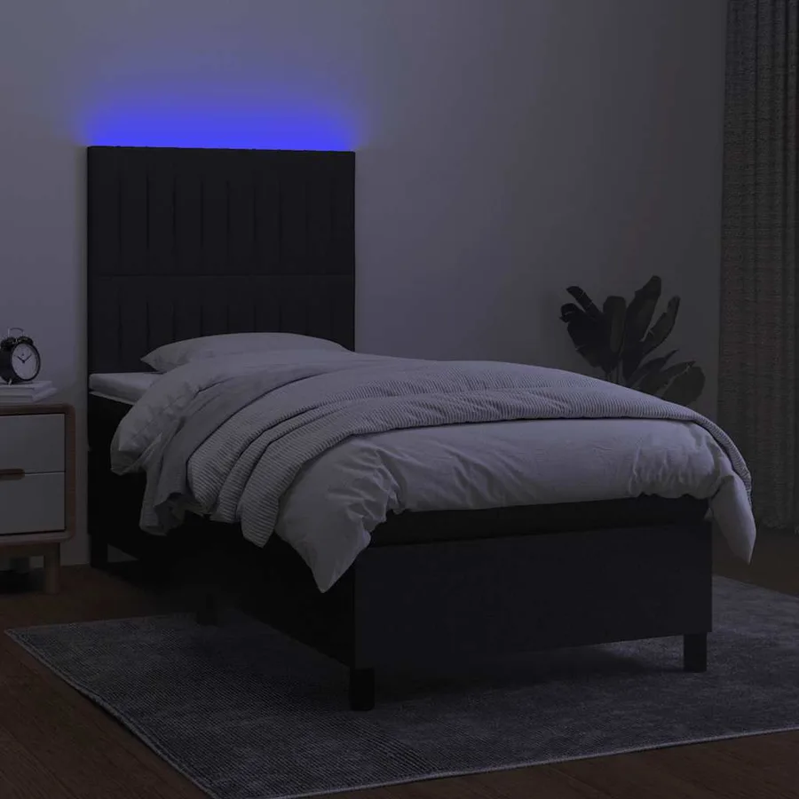 Sommier à lattes de lit et matelas et LED Noir 100x200 cm Tissu - 4