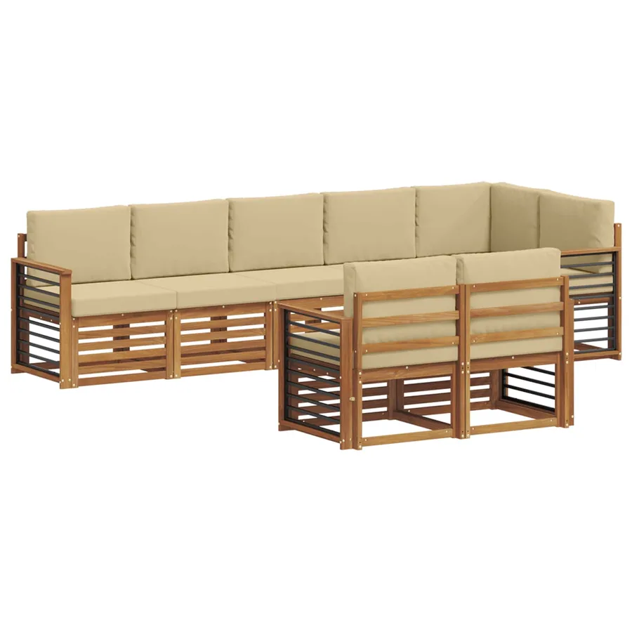Ensembles de canapés avec coussin 8 pcs Naturel et Beige - 2