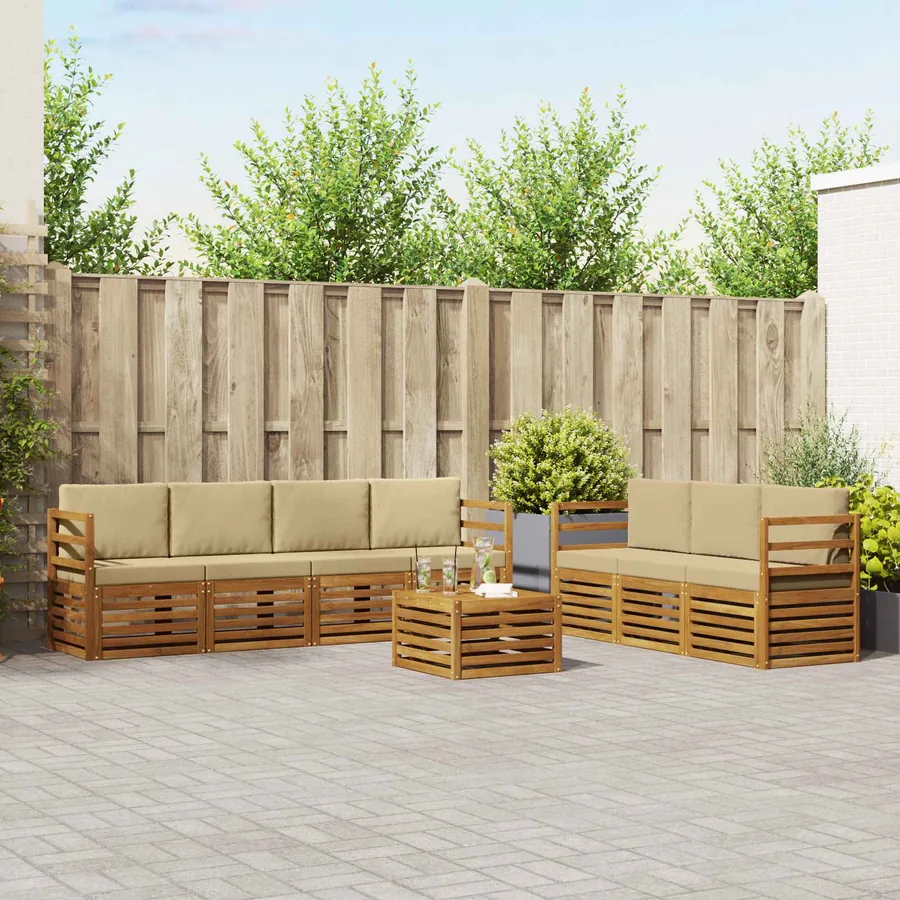 Ensembles de canapés avec coussin 8 pcs Naturel et Beige