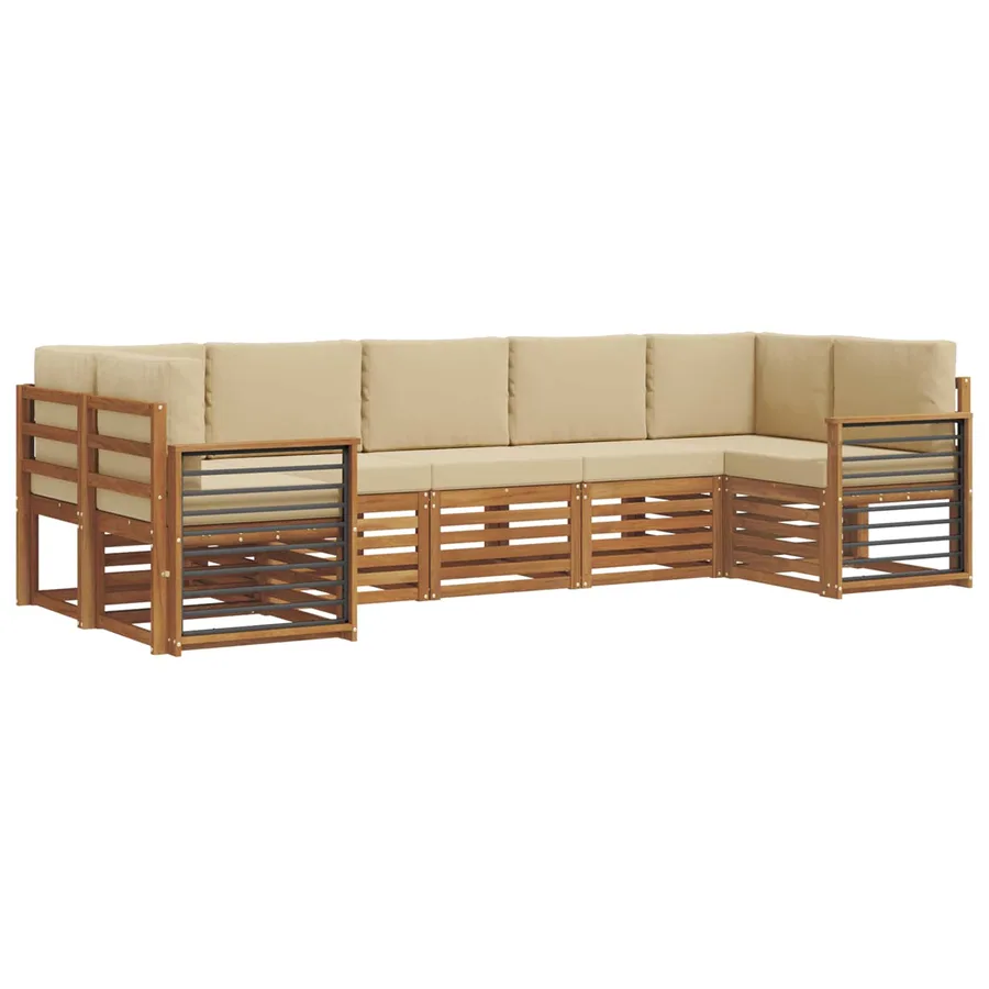 Ensemble de canapé d'angle avec coussin 7 pcs Naturel et Beige - 2