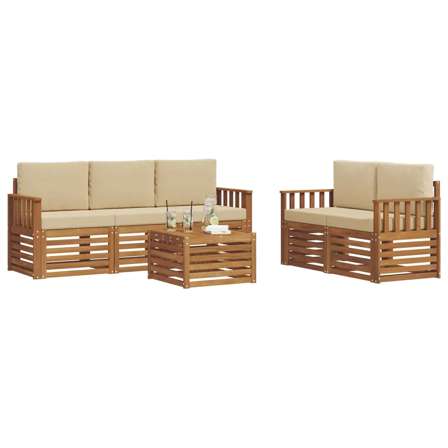 Ensembles de canapés avec coussin 6 pcs Naturel et Beige - 3