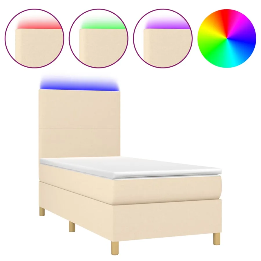 Sommier à lattes de lit et matelas et LED Crème 90x190 cm Tissu - 2