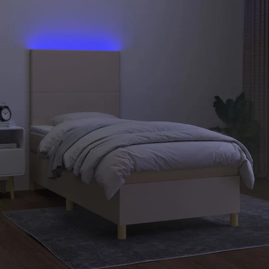 Sommier à lattes de lit et matelas et LED Crème 90x190 cm Tissu - 4