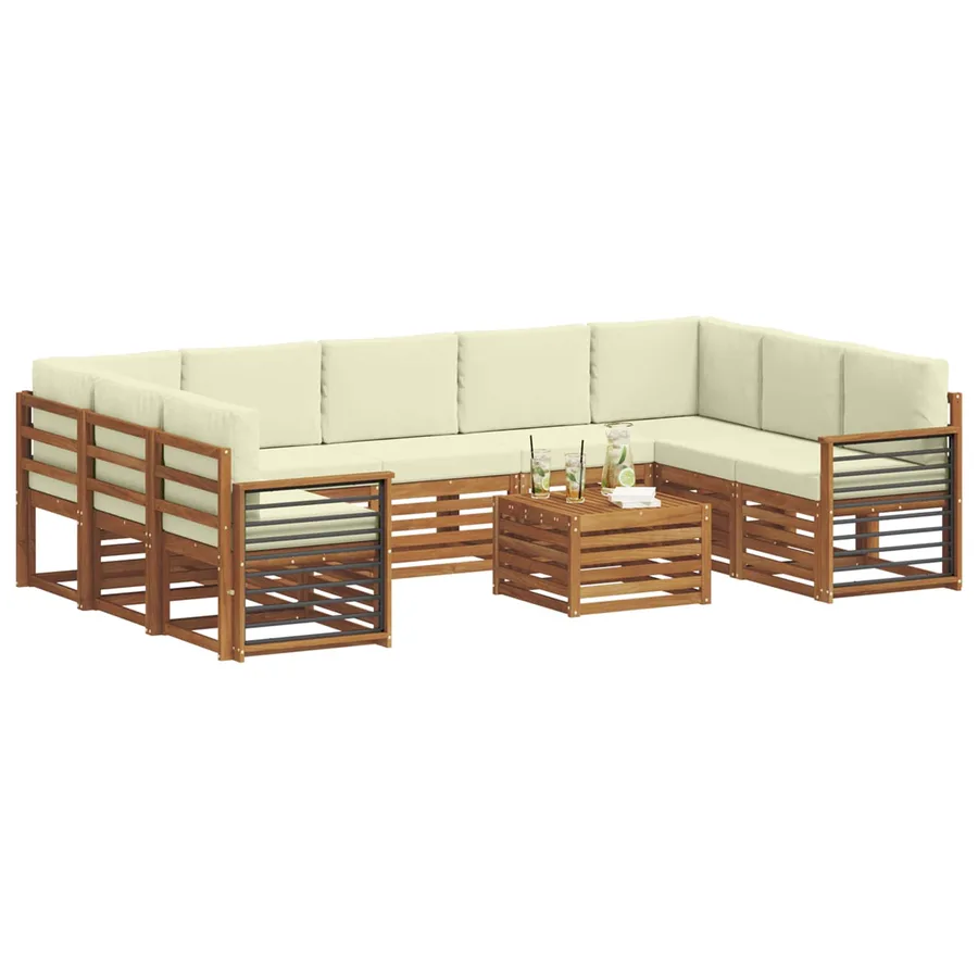 Ensembles de canapés avec coussin 10 pcs Naturel et Crème - 3
