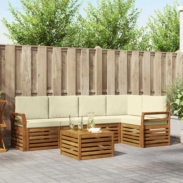 Ensemble de canapé d'angle avec coussin 6 pcs Naturel et Crème
