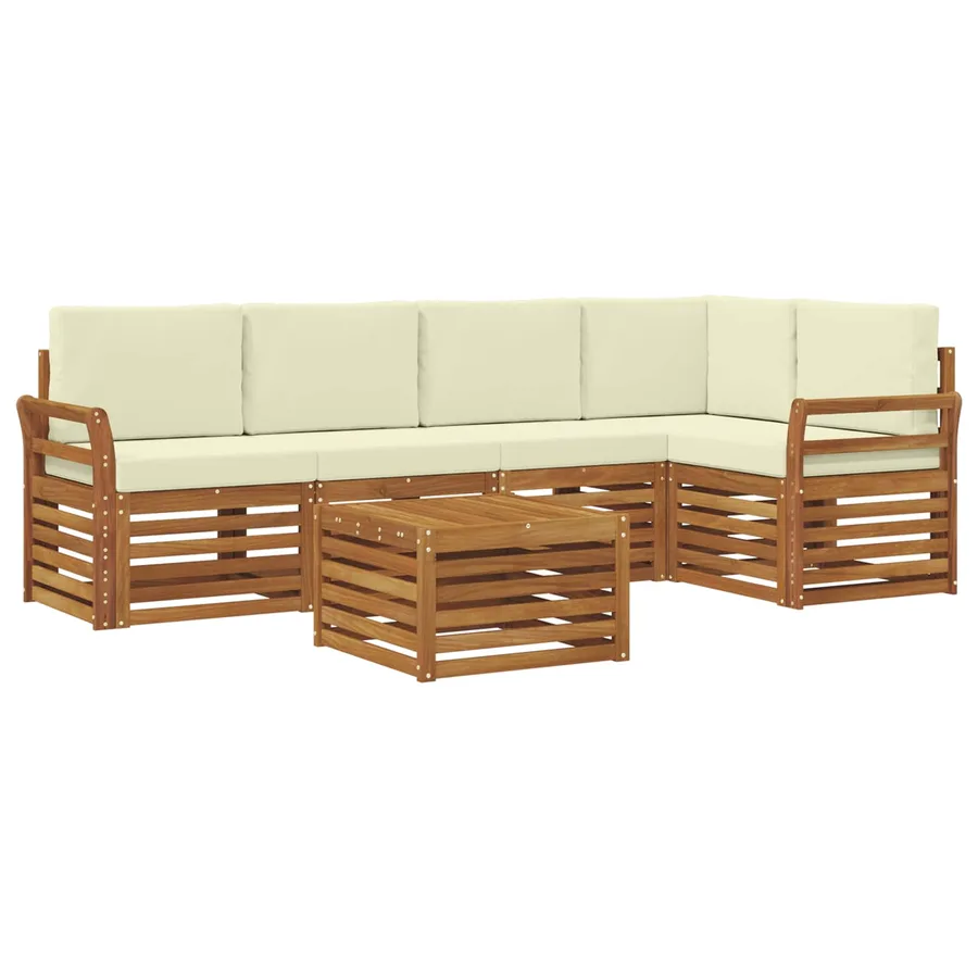 Ensemble de canapé d'angle avec coussin 6 pcs Naturel et Crème - 2