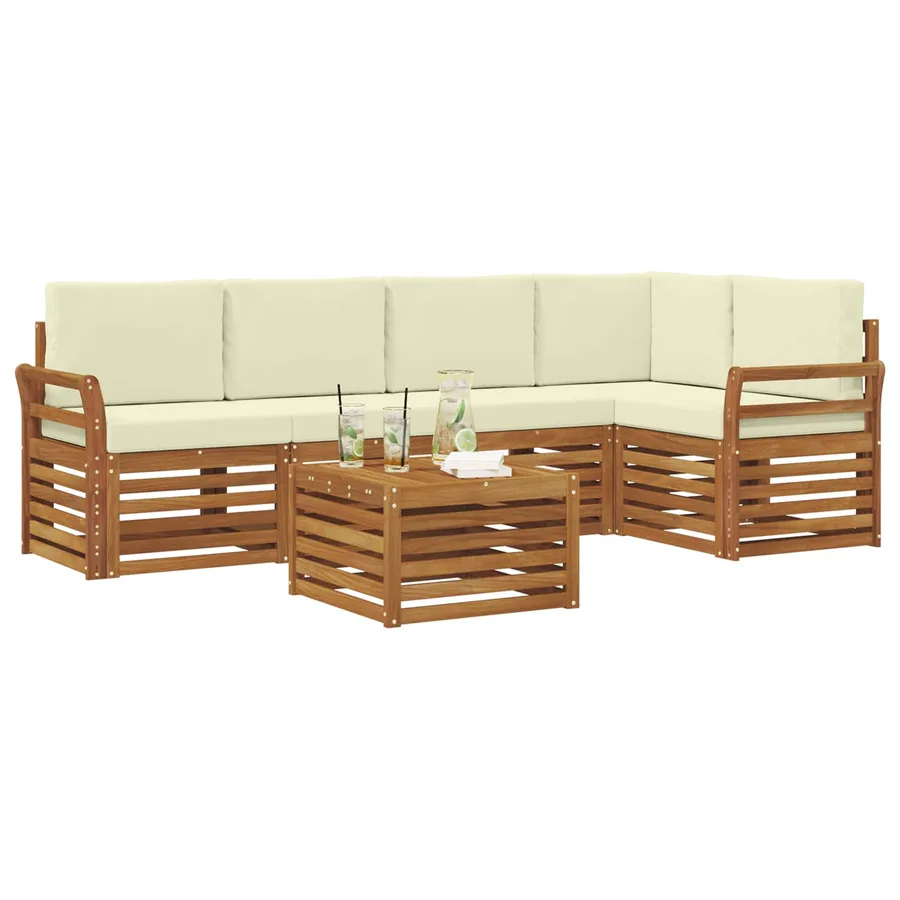 Ensemble de canapé d'angle avec coussin 6 pcs Naturel et Crème - 3