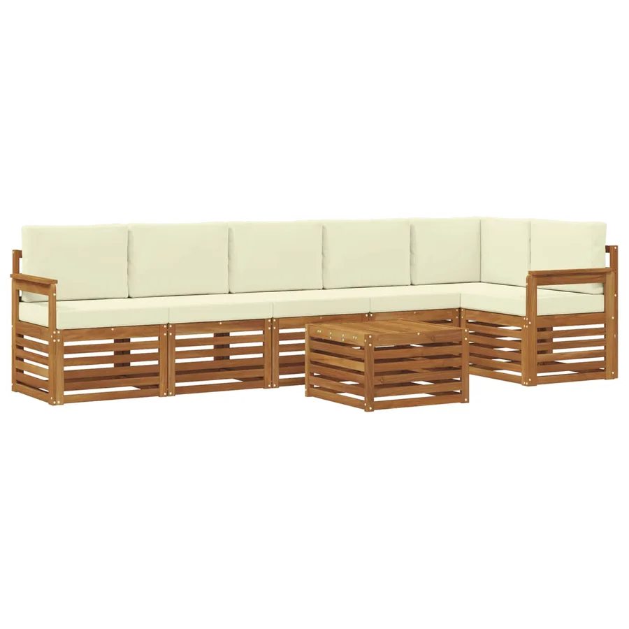 Ensemble de canapé d'angle avec coussin 7 pcs Naturel et Crème - 2