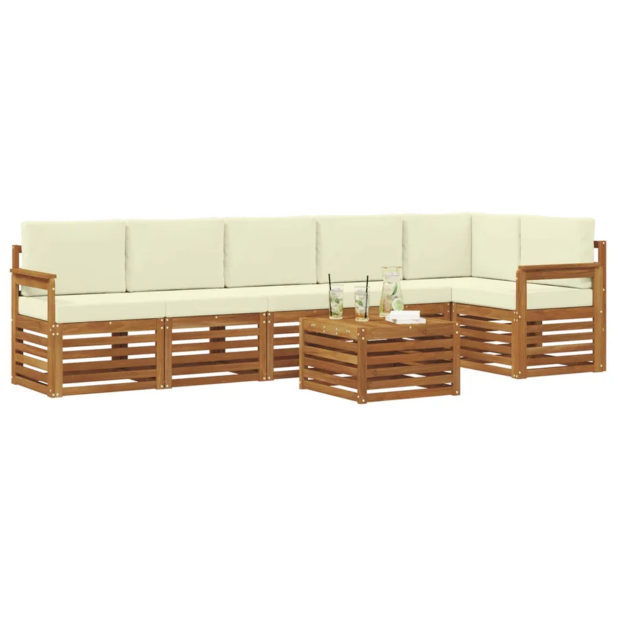 Ensemble de canapé d'angle avec coussin 7 pcs Naturel et Crème - 3