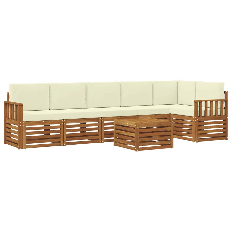 Ensemble de canapé d'angle avec coussin 7 pcs Naturel et Crème - 2