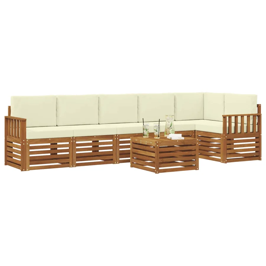 Ensemble de canapé d'angle avec coussin 7 pcs Naturel et Crème - 3