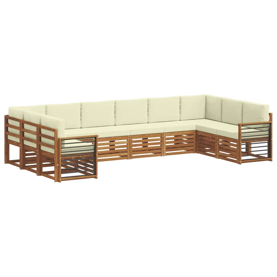 Ensemble de canapé d'angle avec coussin 10 pcs Naturel et Crème - 2