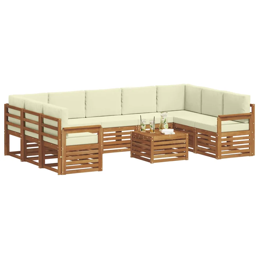 Ensembles de canapés avec coussin 10 pcs Naturel et Crème - 3