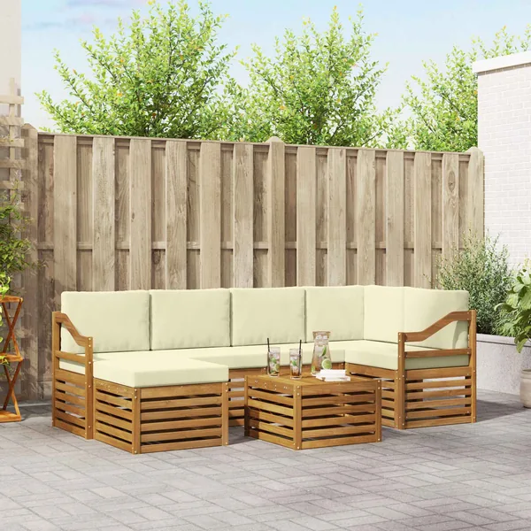 Ensemble de canapé d'angle avec coussin 7 pcs Naturel et Crème