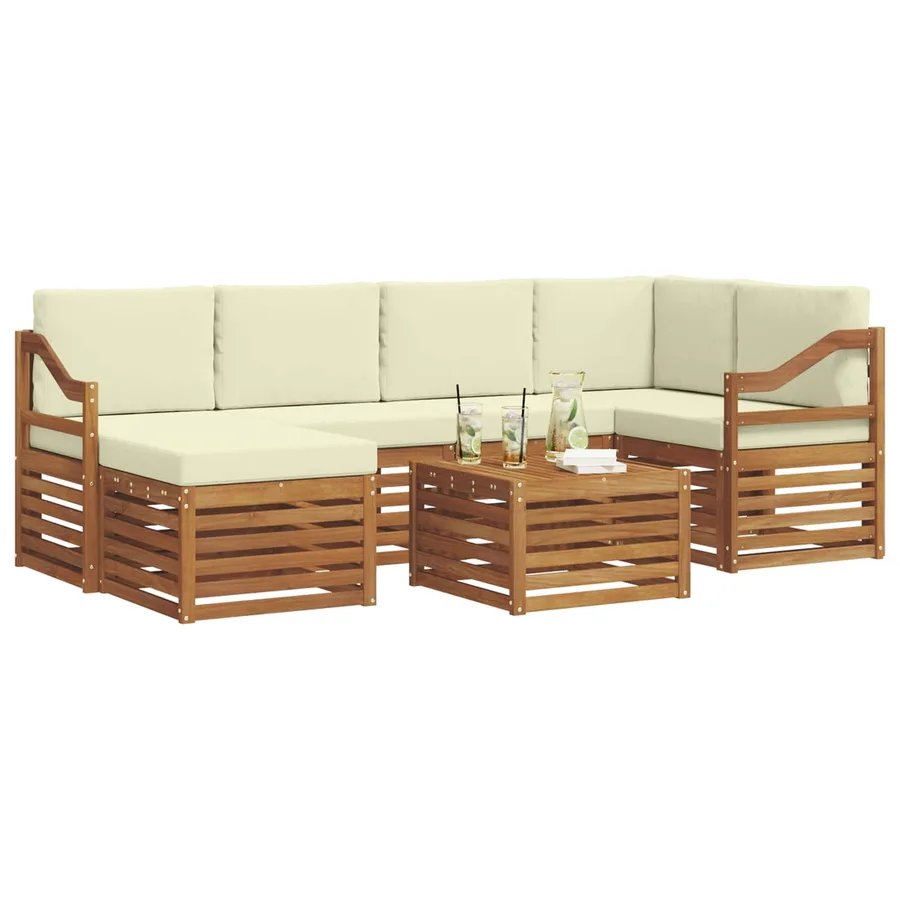 Ensemble de canapé d'angle avec coussin 7 pcs Naturel et Crème - 3