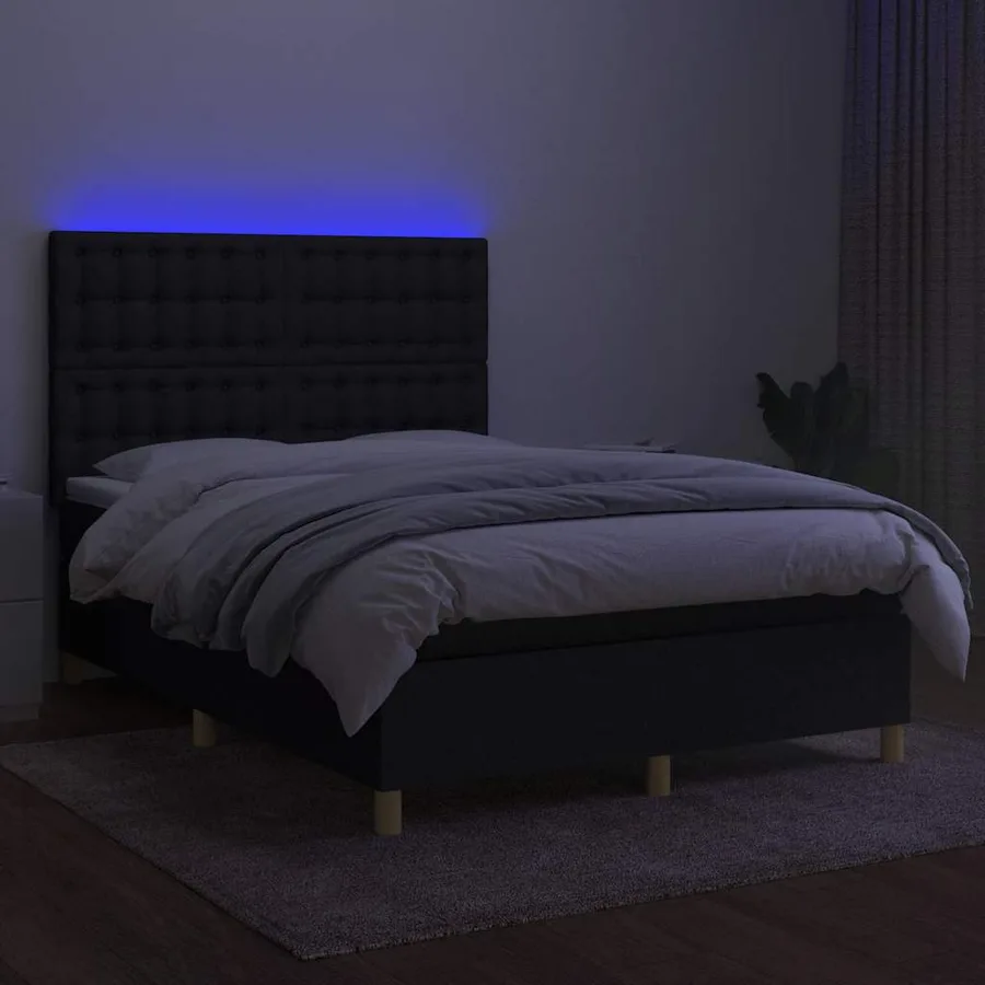 Sommier à lattes de lit et matelas et LED Noir 140x190 cm Tissu - 4