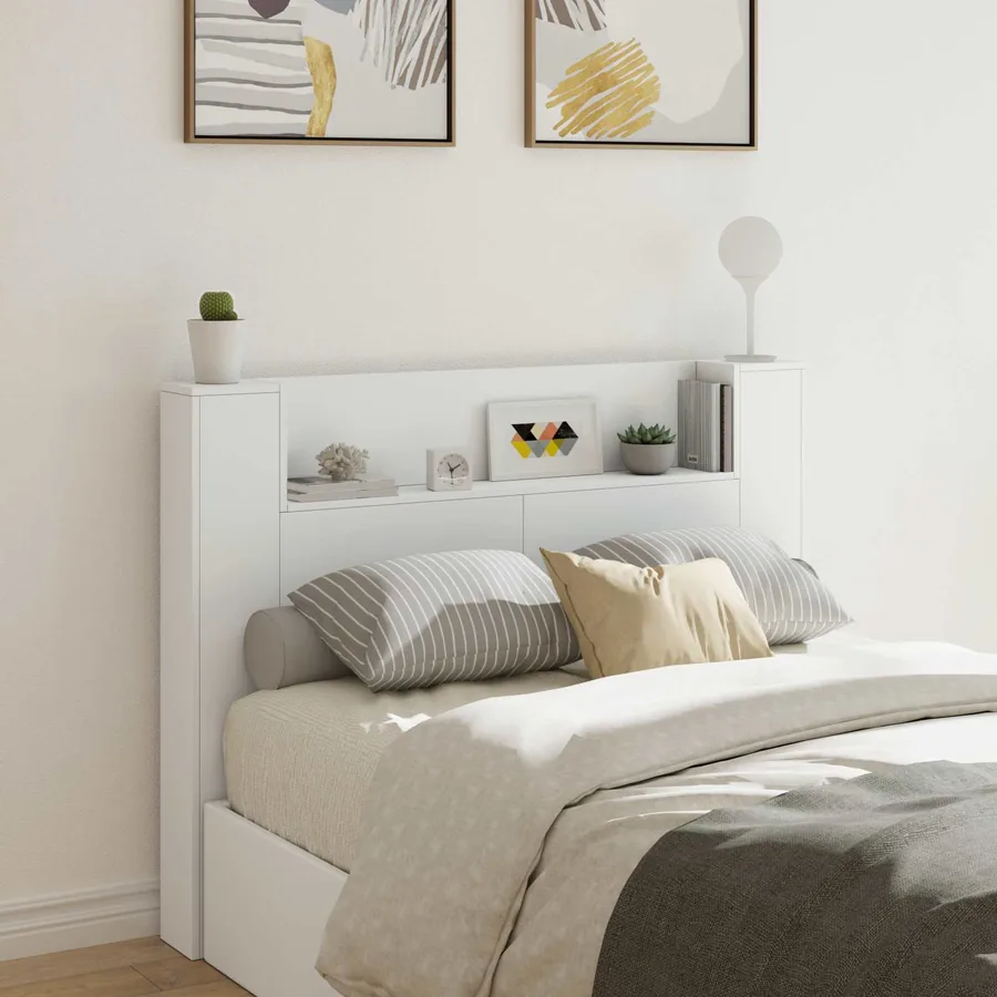 Cabinet de Tête de Lit avec LED Blanc 140 x 16,5 x 103,5 cm