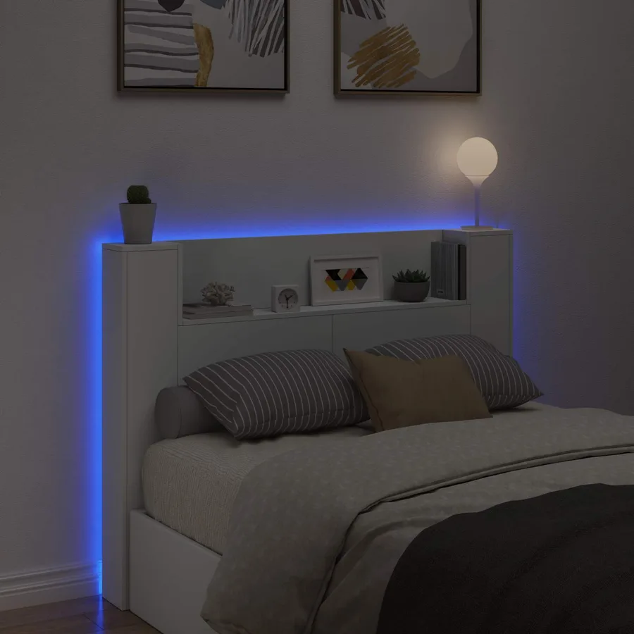 Cabinet de Tête de Lit avec LED Blanc 140 x 16,5 x 103,5 cm - 4