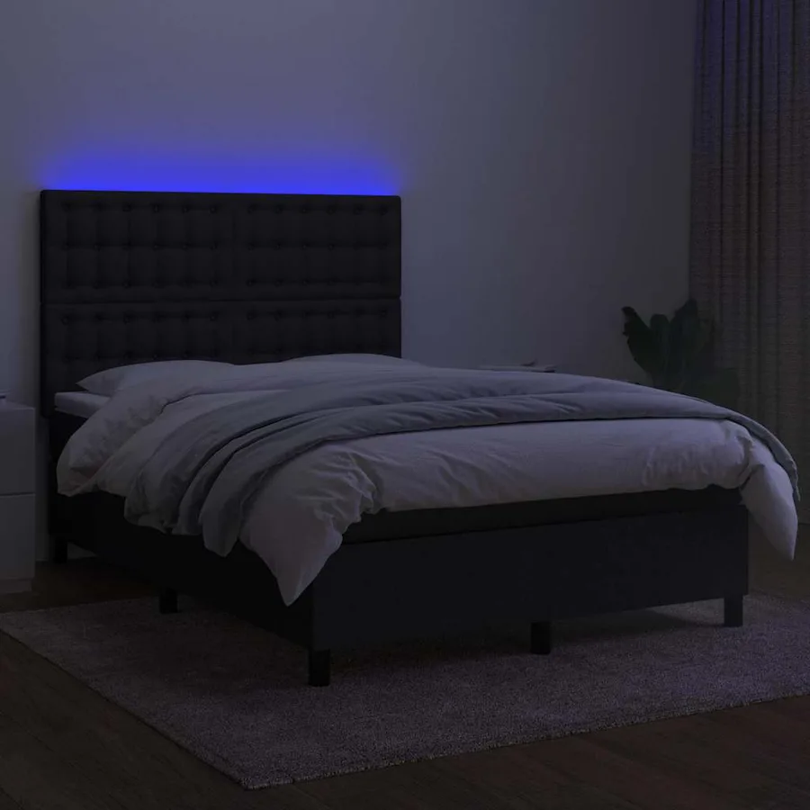 Sommier à lattes de lit et matelas et LED Noir 140x200 cm Tissu - 4