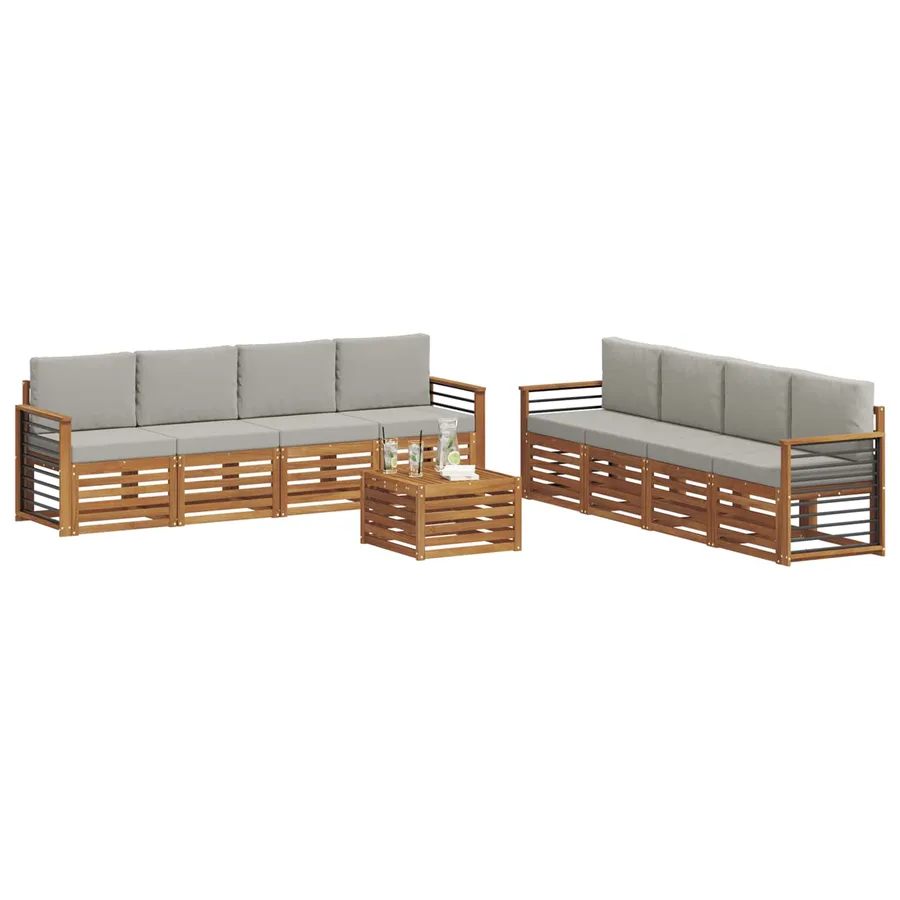 Ensembles de canapés avec coussin 9 pcs Gris Naturel et Clair - 3