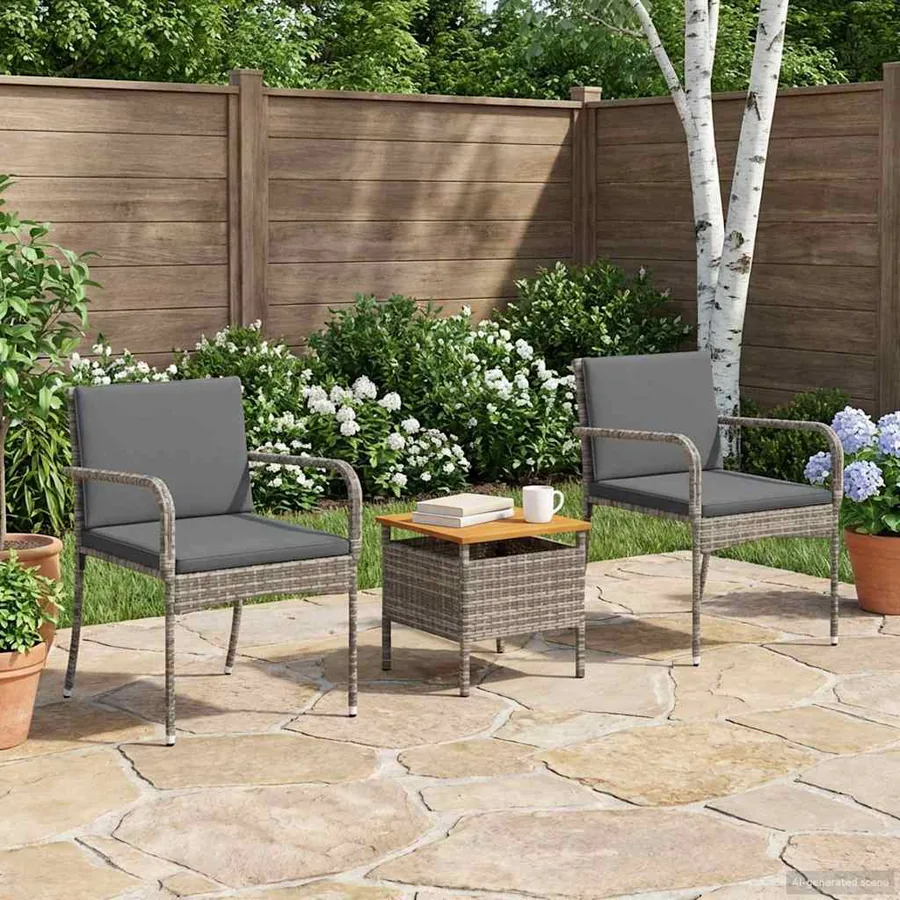 Ensemble bistro de jardin avec coussin 3 pcs Gris polyrotin