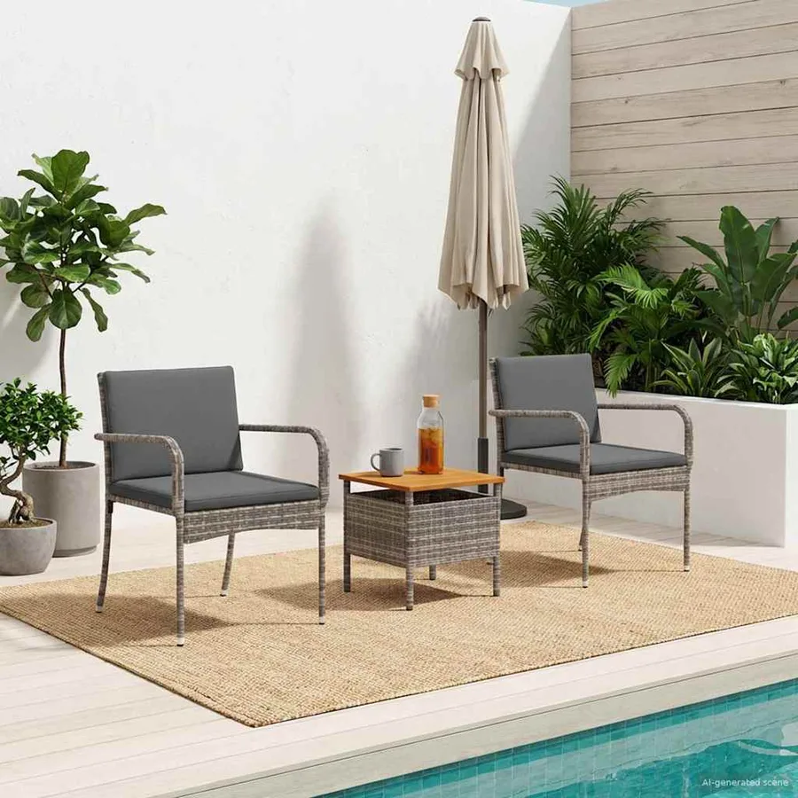 Ensemble bistro de jardin avec coussin 3 pcs Gris polyrotin - 3