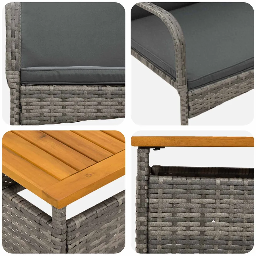 Ensemble bistro de jardin avec coussin 3 pcs Gris polyrotin - 7