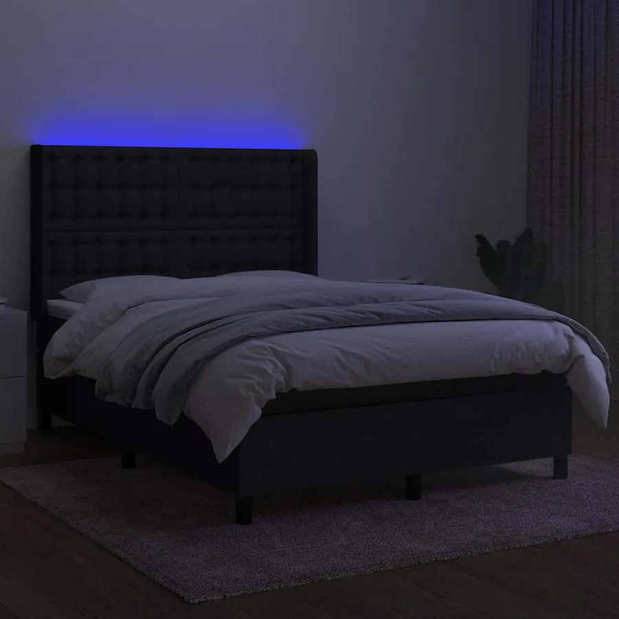 Sommier à lattes de lit matelas et LED Noir 140x190 cm Tissu - 3