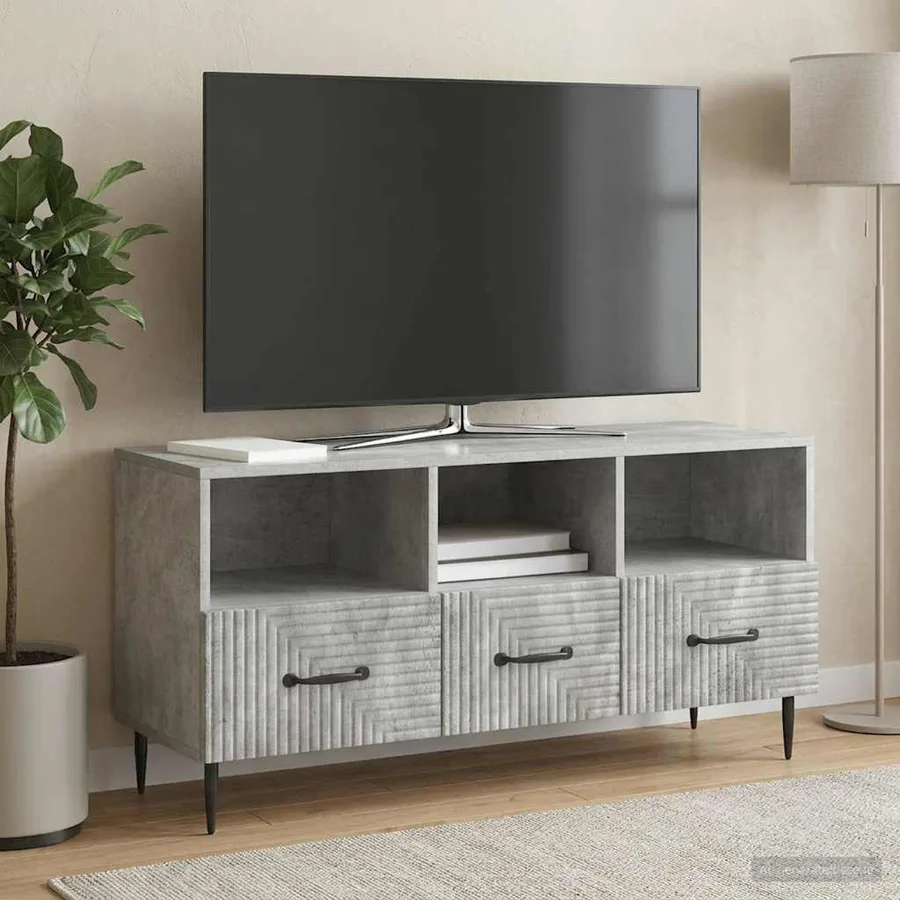 Meuble TV Gris béton 102 x 34,5 x 50 cm Bois d'ingénierie - 4