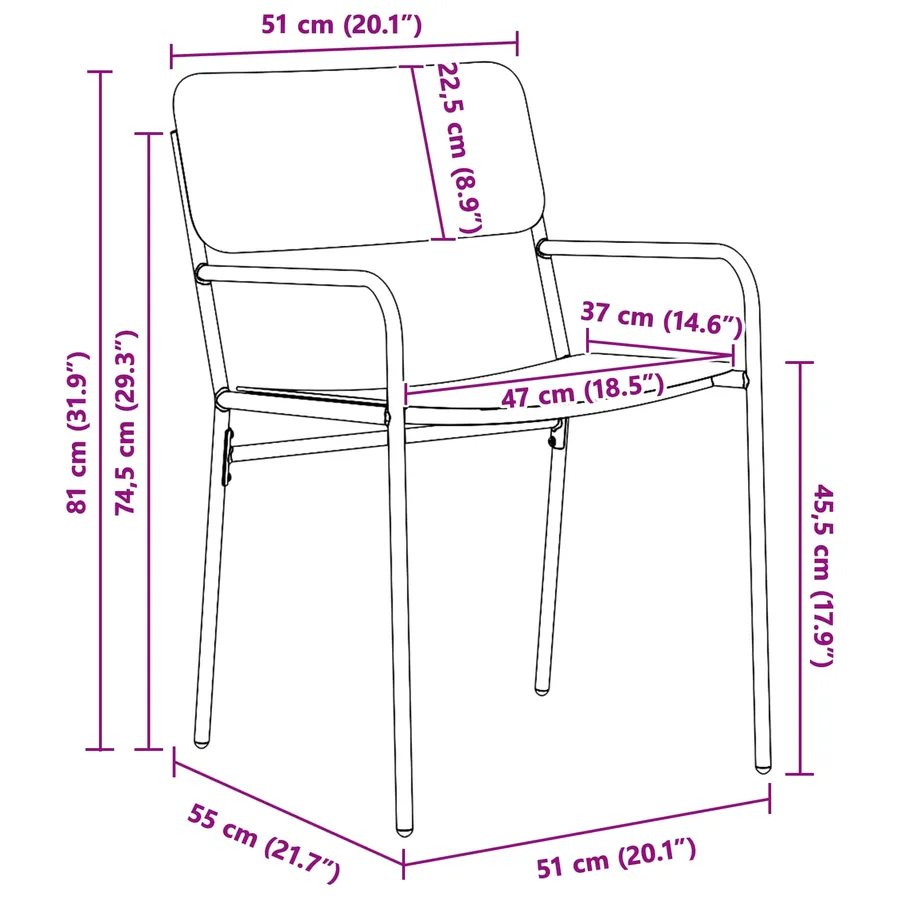 Chaises de jardin 2 pcs Anthracite 51 x 55 x 81 cm Acier - 9