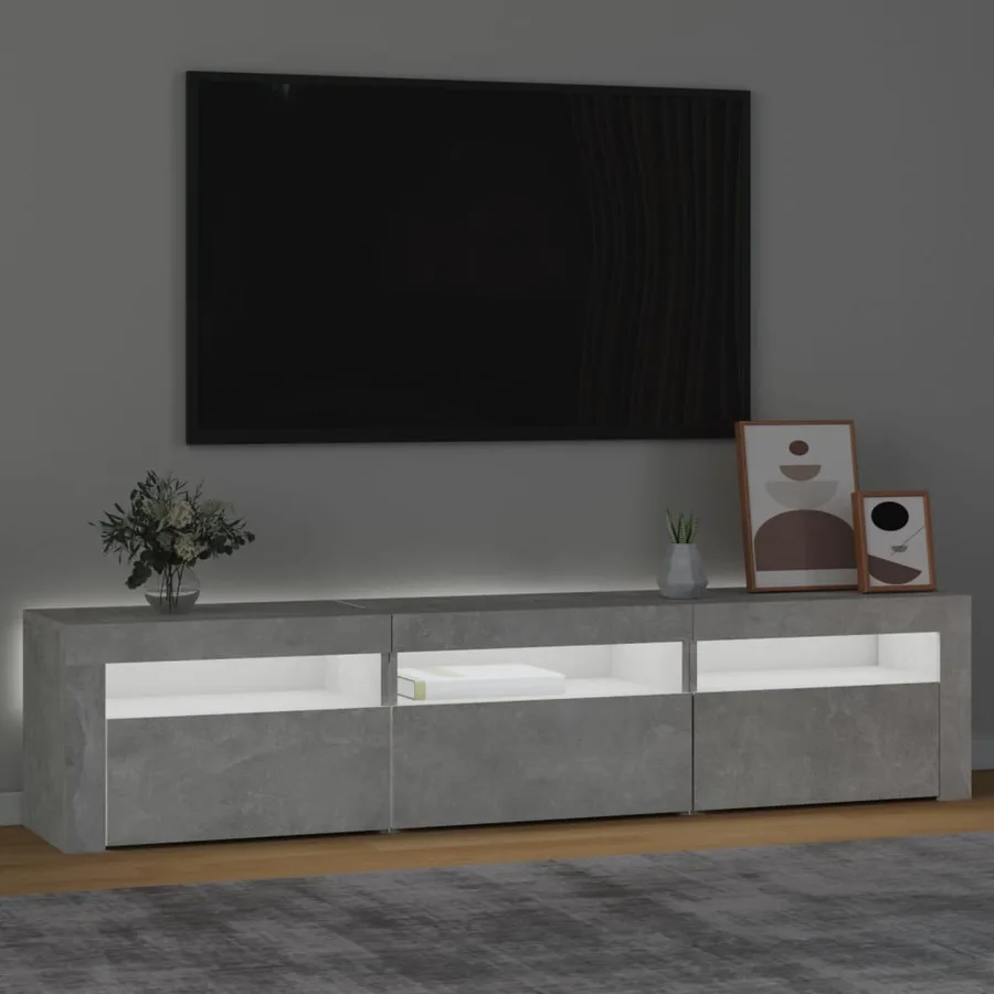 Meuble TV avec lumières LED Gris béton 180x35x40 cm - 3