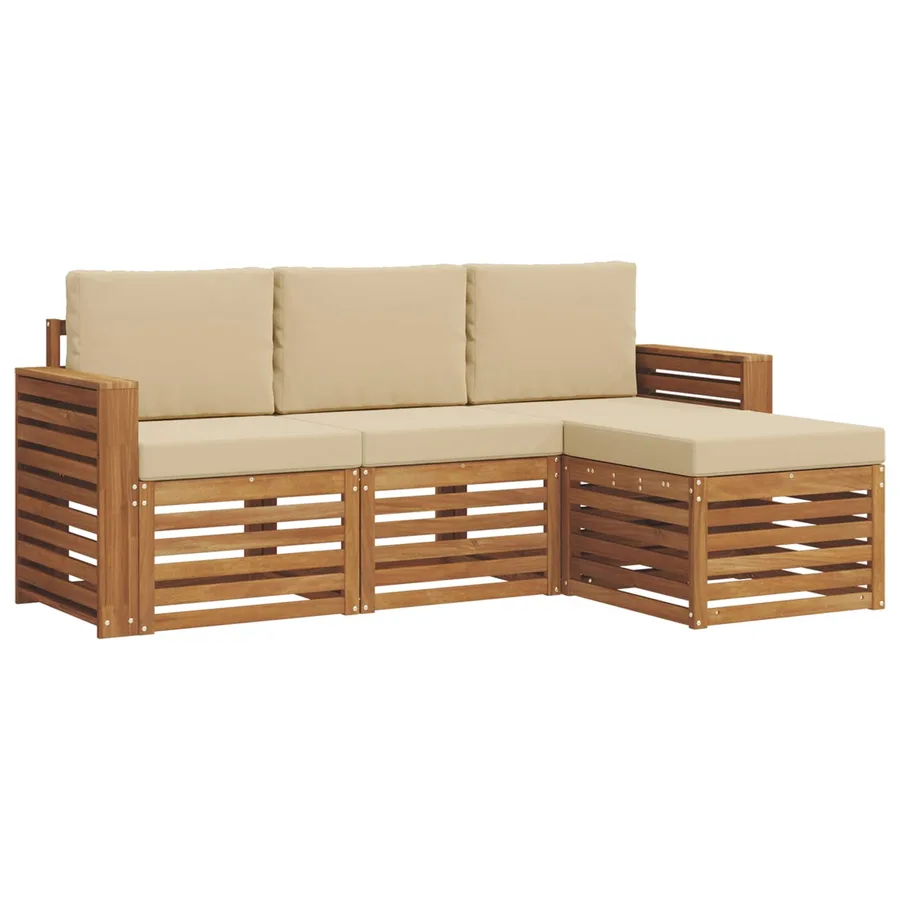 Ensemble de canapés d'extérieur 4 pcs Naturel et Beige - 2